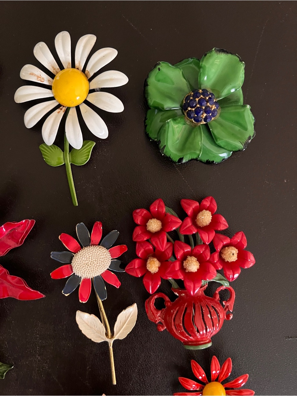 1960's Vintage Metal Enamel/plastic Flower Brooch Lot of 16 - Picture 3 of 8